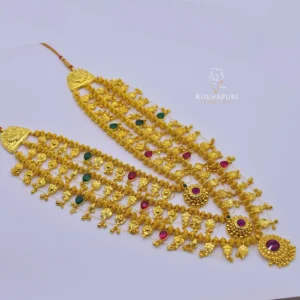 Bridal Kolhapuri Saaj Necklace with Gold Finish