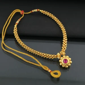 Traditional Kolhapuri Thushi Necklace with Pink Stone Pendant