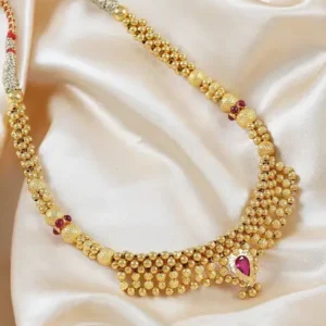 Bridal Kolhapuri Thushi Necklace with Red Stones