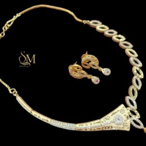 Stylish Forming Mangalsutra Set with Leaf Link Chain & Earrings – 1 Gram Gold Polish