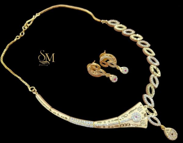 Stylish Forming Mangalsutra Set with Leaf Link Chain & Earrings – 1 Gram Gold Polish